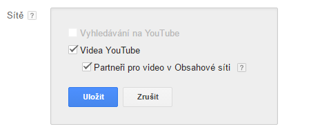 Nastavení sítí, kde se bude reklama zobrazovat
