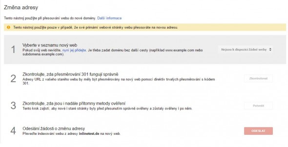 Google webmaster tools průvodce změnou domény PROFICIO
