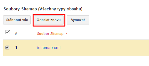 V přehledu s odkazem na mapu webu vyberte soubor a odešlete jej znovu. V případě změny URL adresy přidejte soubor zcela nový a stávající odeberte.