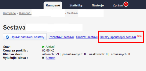 Sklik dotazy spouštějící reklamní sestavu