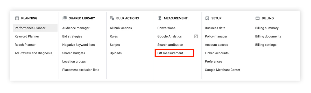 Brand Lift 2.0 najdete v Tools and Settings