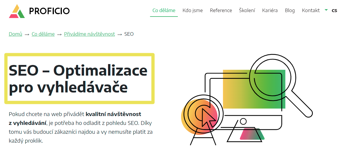 V ukázce vidíte využití 2 klíčových slov, synonym, která mají obě větší hledanost. Kromě pomlčky se využívají i závorky