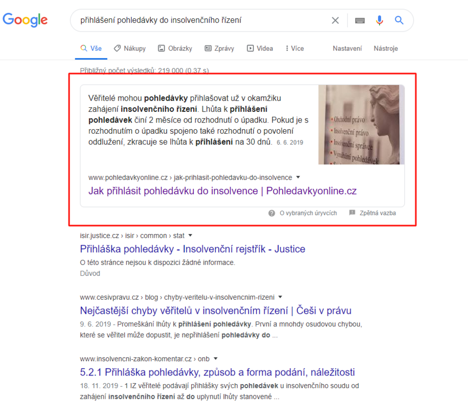 Featured snippet – získání nulté pozice ve výsledcích vyhledávání